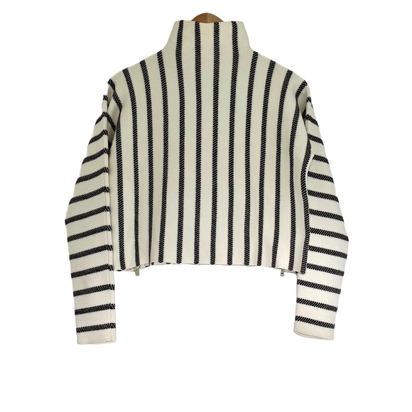 Maje Matina Jacquard Wool Blend Knit Boxy Striped Turtleneck in Ecru Size Small - Picture 13 of 14